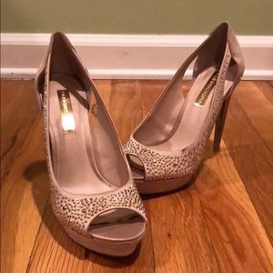 BCBG gold heels